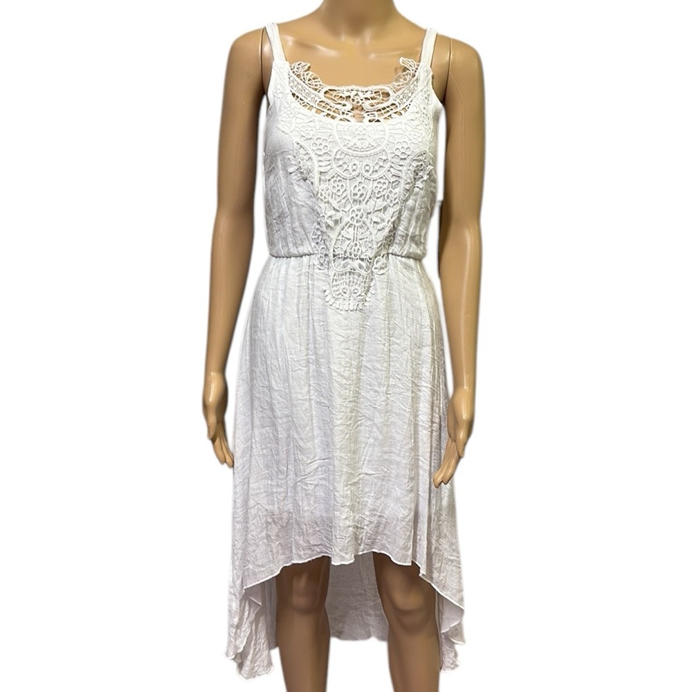 Emerald Sundae White Crochet Lace Rayon Blend Sleeveless High Low Dress Womens S
